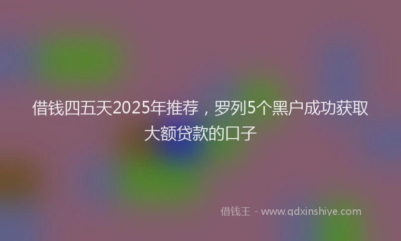 借钱四五天2025年推荐，罗列5个黑户成功获取大额贷款的口子