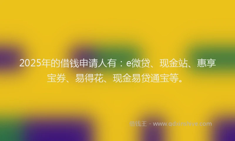 2025年的借钱申请人有：e微贷、现金站、惠享宝券、易得花、现金易贷通宝等。