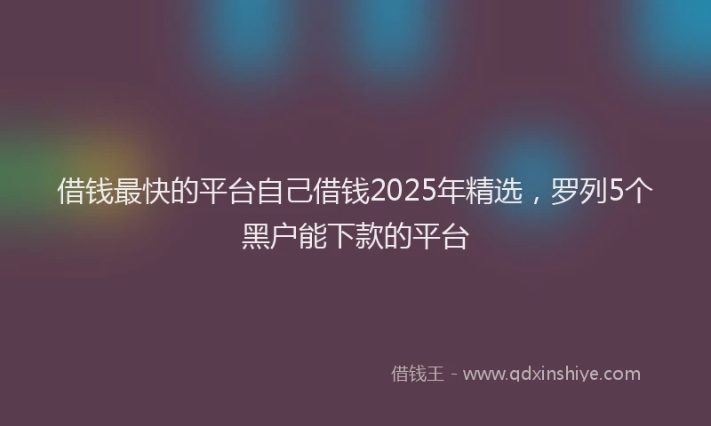 借钱最快的平台自己借钱2025年精选，罗列5个黑户能下款的平台