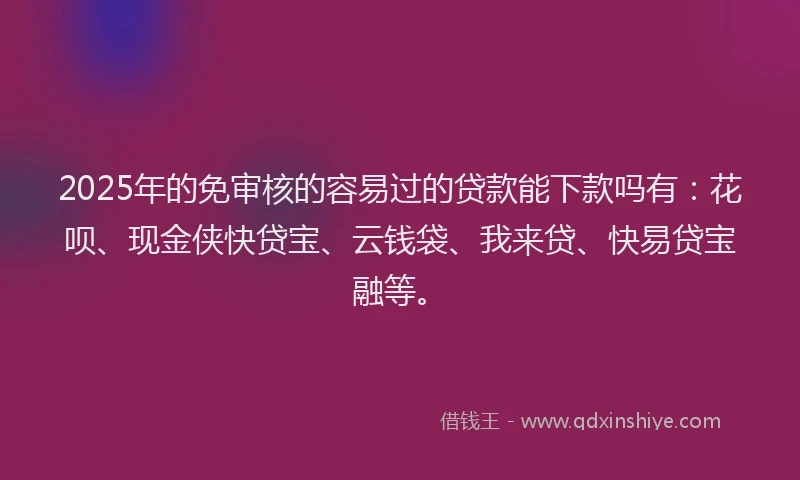 2025年的免审核的容易过的贷款能下款吗有：花呗、现金侠快贷宝、云钱袋、我来贷、快易贷宝融等。