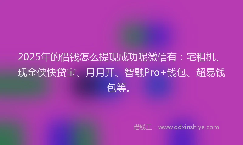 2025年的借钱怎么提现成功呢微信有：宅租机、现金侠快贷宝、月月开、智融Pro+钱包、超易钱包等。