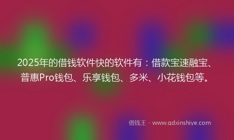 2025年的借钱软件快的软件有：借款宝速融宝、普惠Pro钱包、乐享钱包、多米、小花钱包等。