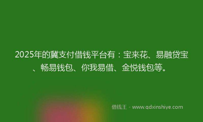 2025年的冀支付借钱平台有：宝来花、易融贷宝、畅易钱包、你我易借、金悦钱包等。