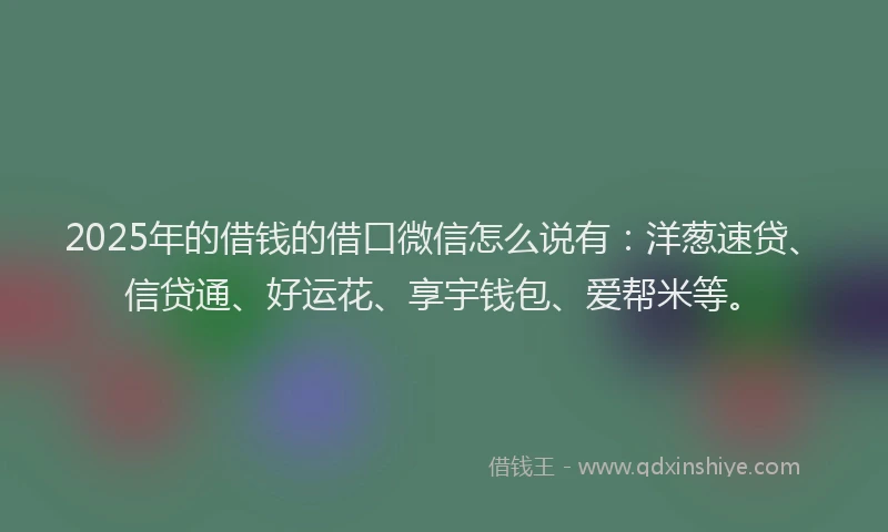 2025年的借钱的借口微信怎么说有：洋葱速贷、信贷通、好运花、享宇钱包、爱帮米等。