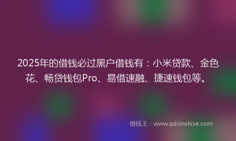 2025年的借钱必过黑户借钱有：小米贷款、金色花、畅贷钱包Pro、易借速融、捷速钱包等。