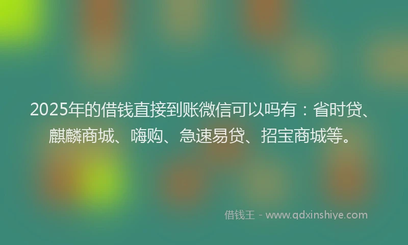 2025年的借钱直接到账微信可以吗有：省时贷、麒麟商城、嗨购、急速易贷、招宝商城等。