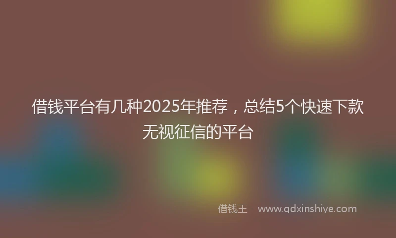 借钱平台有几种2025年推荐，总结5个快速下款无视征信的平台