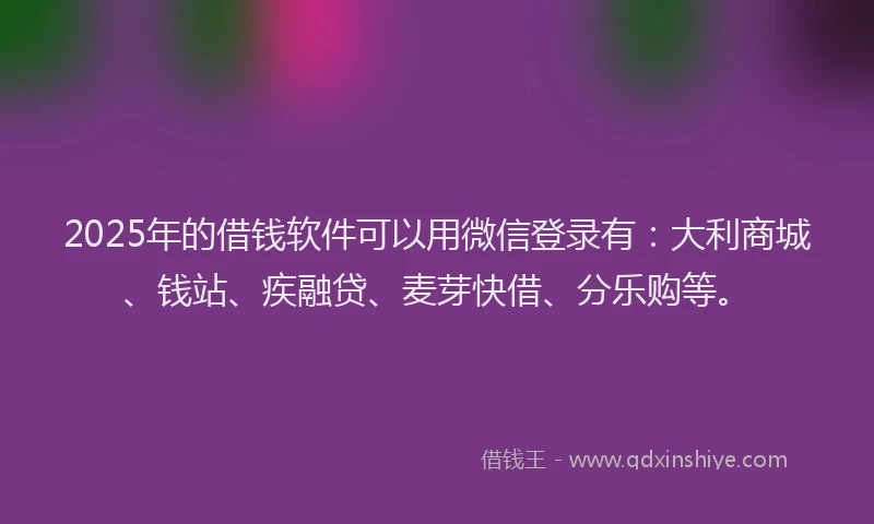 2025年的借钱软件可以用微信登录有：大利商城、钱站、疾融贷、麦芽快借、分乐购等。