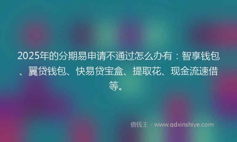2025年的分期易申请不通过怎么办有：智享钱包、翼贷钱包、快易贷宝盒、提取花、现金流速借等。
