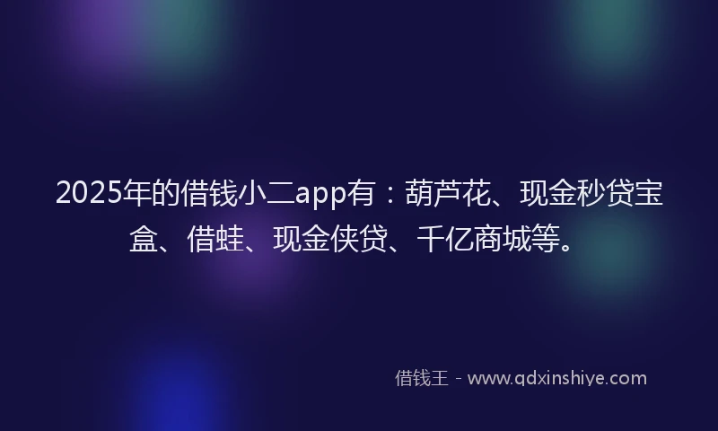2025年的借钱小二app有：葫芦花、现金秒贷宝盒、借蛙、现金侠贷、千亿商城等。