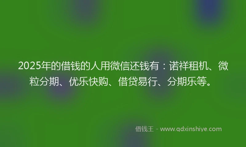 2025年的借钱的人用微信还钱有：诺祥租机、微粒分期、优乐快购、借贷易行、分期乐等。