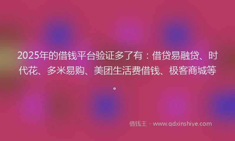 2025年的借钱平台验证多了有：借贷易融贷、时代花、多米易购、美团生活费借钱、极客商城等。
