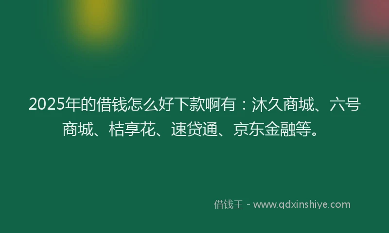 2025年的借钱怎么好下款啊有：沐久商城、六号商城、桔享花、速贷通、京东金融等。