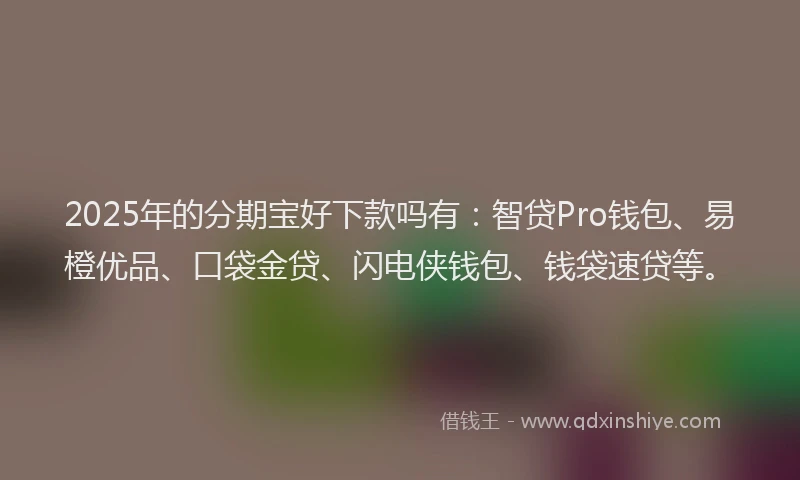 2025年的分期宝好下款吗有：智贷Pro钱包、易橙优品、口袋金贷、闪电侠钱包、钱袋速贷等。