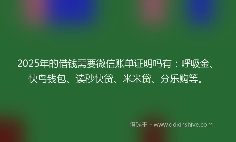 2025年的借钱需要微信账单证明吗有：呼吸金、快鸟钱包、读秒快贷、米米贷、分乐购等。
