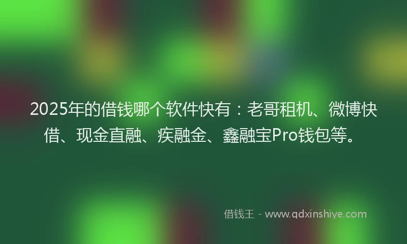 2025年的借钱哪个软件快有：老哥租机、微博快借、现金直融、疾融金、鑫融宝Pro钱包等。