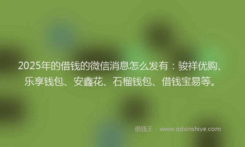 2025年的借钱的微信消息怎么发有：骏祥优购、乐享钱包、安鑫花、石榴钱包、借钱宝易等。