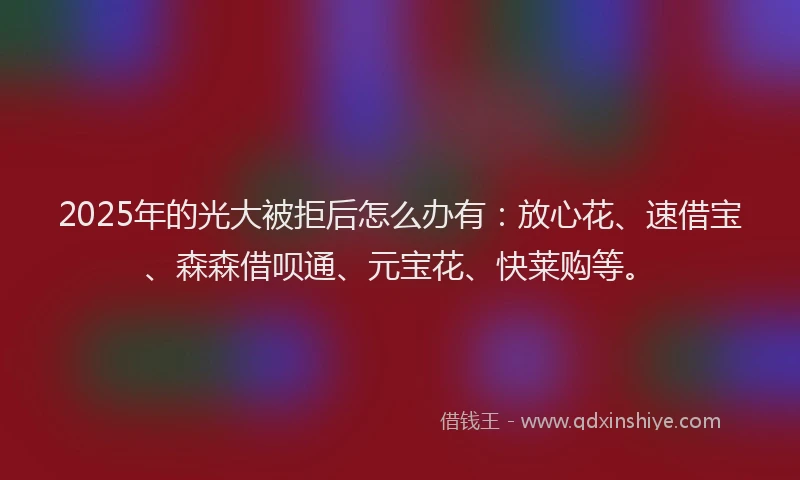 2025年的光大被拒后怎么办有：放心花、速借宝、森森借呗通、元宝花、快莱购等。