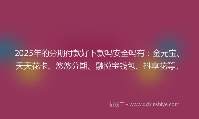 2025年的分期付款好下款吗安全吗有：金元宝、天天花卡、悠悠分期、融悦宝钱包、抖享花等。