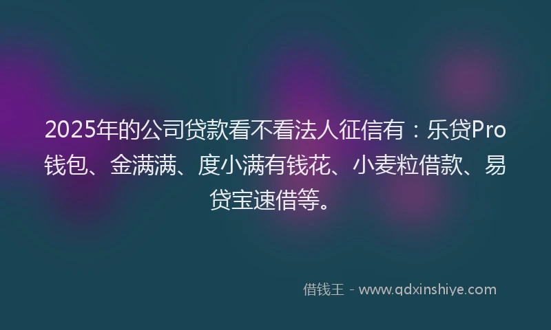 2025年的公司贷款看不看法人征信有：乐贷Pro钱包、金满满、度小满有钱花、小麦粒借款、易贷宝速借等。