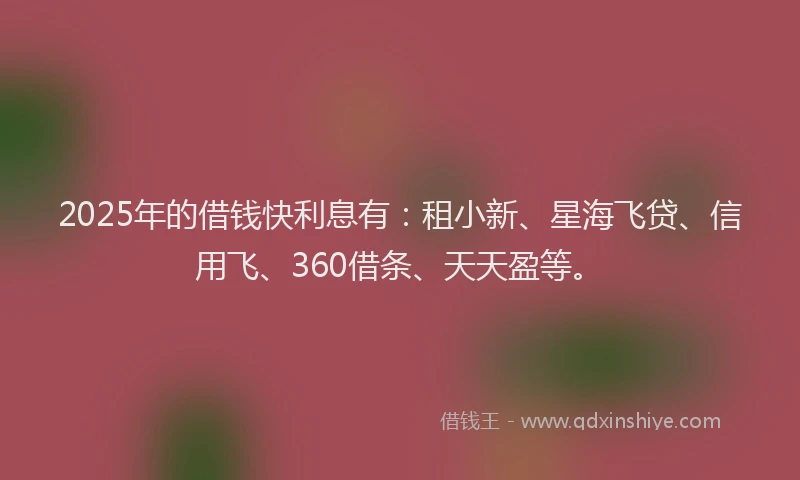 2025年的借钱快利息有：租小新、星海飞贷、信用飞、360借条、天天盈等。
