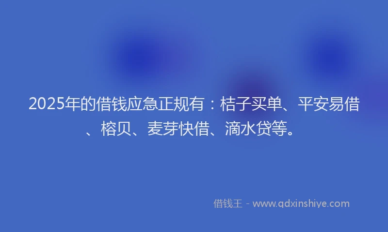 2025年的借钱应急正规有：桔子买单、平安易借、榕贝、麦芽快借、滴水贷等。