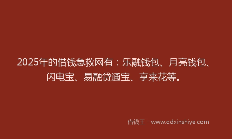 2025年的借钱急救网有：乐融钱包、月亮钱包、闪电宝、易融贷通宝、享来花等。