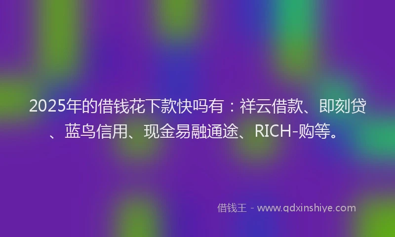2025年的借钱花下款快吗有：祥云借款、即刻贷、蓝鸟信用、现金易融通途、RICH-购等。