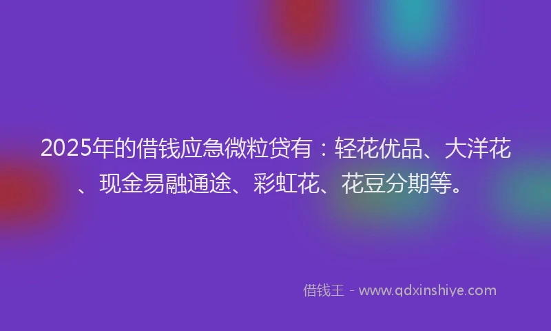 2025年的借钱应急微粒贷有：轻花优品、大洋花、现金易融通途、彩虹花、花豆分期等。