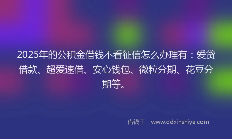 2025年的公积金借钱不看征信怎么办理有：爱贷借款、超爱速借、安心钱包、微粒分期、花豆分期等。