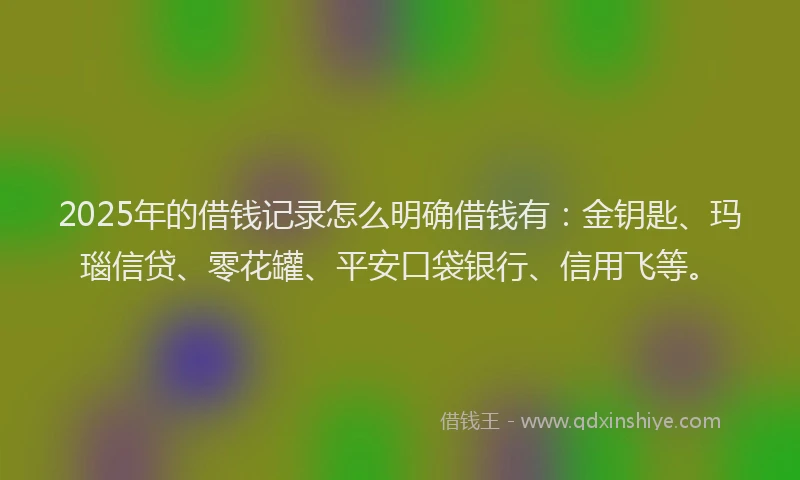 2025年的借钱记录怎么明确借钱有：金钥匙、玛瑙信贷、零花罐、平安口袋银行、信用飞等。