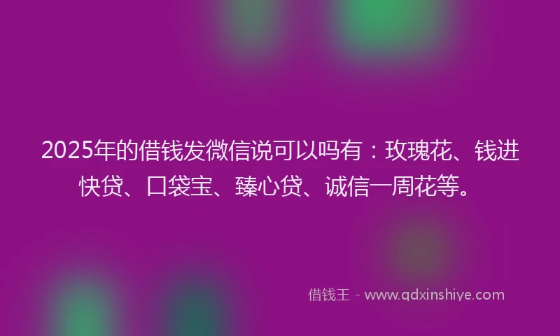 2025年的借钱发微信说可以吗有：玫瑰花、钱进快贷、口袋宝、臻心贷、诚信一周花等。