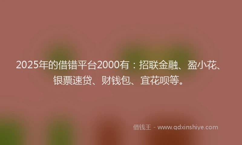 2025年的借错平台2000有：招联金融、盈小花、银票速贷、财钱包、宜花呗等。