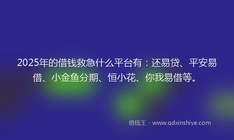 2025年的借钱救急什么平台有：还易贷、平安易借、小金鱼分期、恒小花、你我易借等。