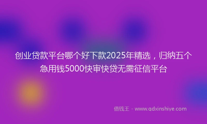 创业贷款平台哪个好下款2025年精选，归纳五个急用钱5000快审快贷无需征信平台