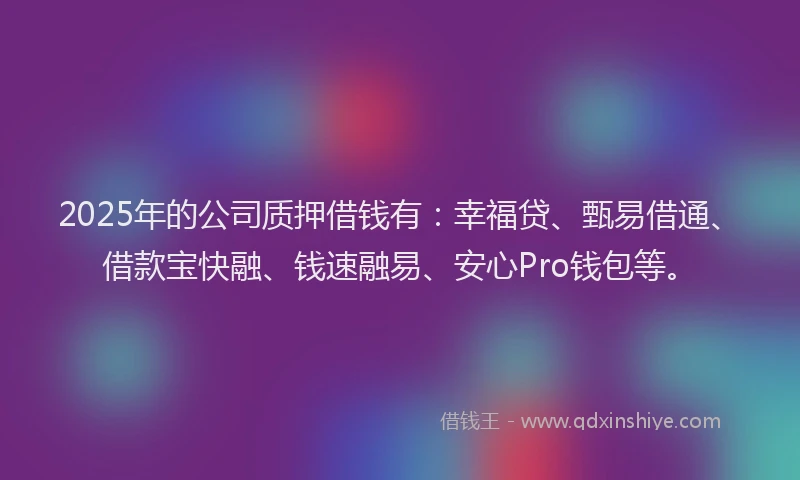2025年的公司质押借钱有：幸福贷、甄易借通、借款宝快融、钱速融易、安心Pro钱包等。