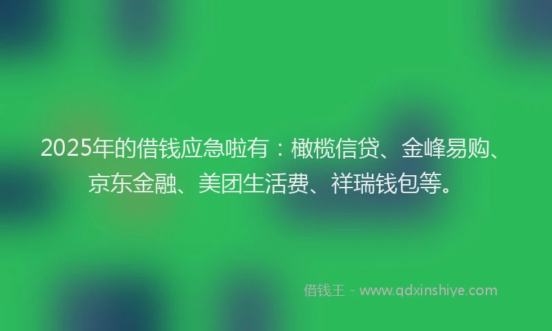 2025年的借钱应急啦有：橄榄信贷、金峰易购、京东金融、美团生活费、祥瑞钱包等。