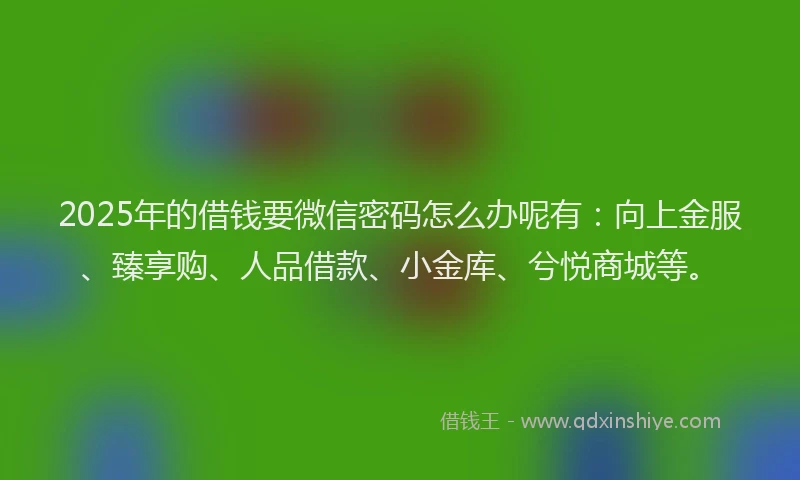 2025年的借钱要微信密码怎么办呢有：向上金服、臻享购、人品借款、小金库、兮悦商城等。