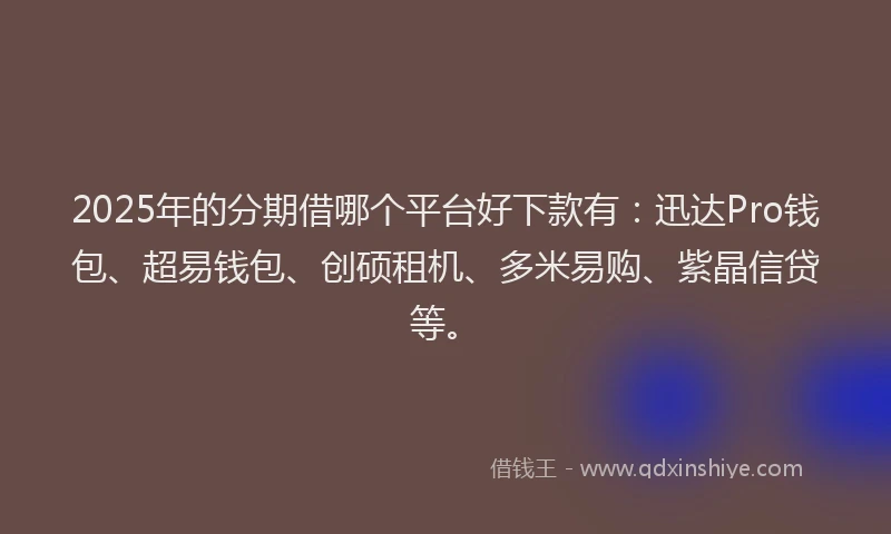 2025年的分期借哪个平台好下款有：迅达Pro钱包、超易钱包、创硕租机、多米易购、紫晶信贷等。