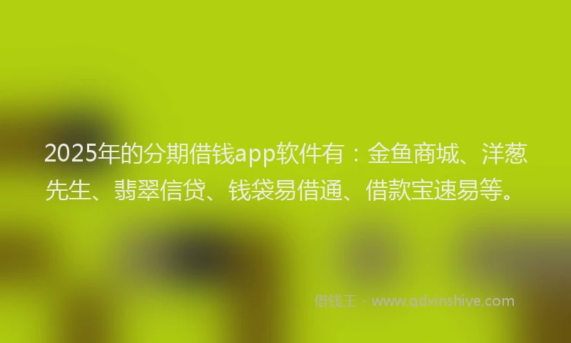 2025年的分期借钱app软件有：金鱼商城、洋葱先生、翡翠信贷、钱袋易借通、借款宝速易等。