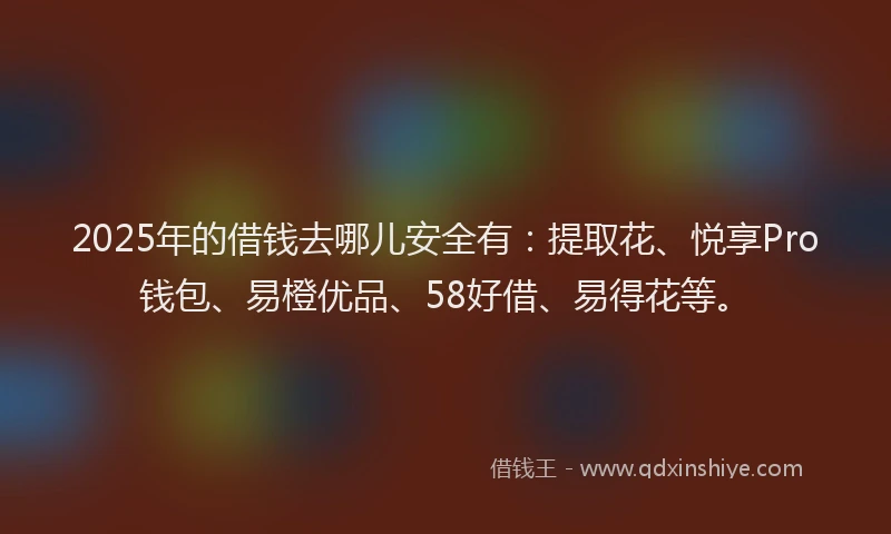 2025年的借钱去哪儿安全有：提取花、悦享Pro钱包、易橙优品、58好借、易得花等。