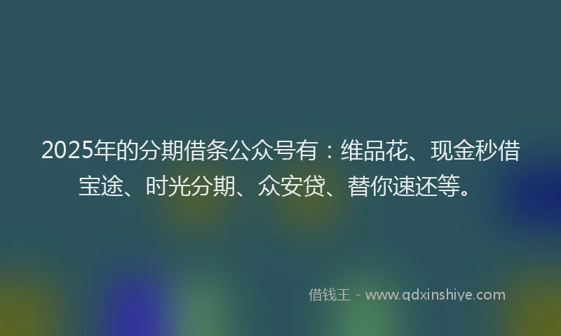 2025年的分期借条公众号有：维品花、现金秒借宝途、时光分期、众安贷、替你速还等。