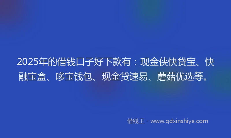 2025年的借钱口子好下款有：现金侠快贷宝、快融宝盒、哆宝钱包、现金贷速易、蘑菇优选等。