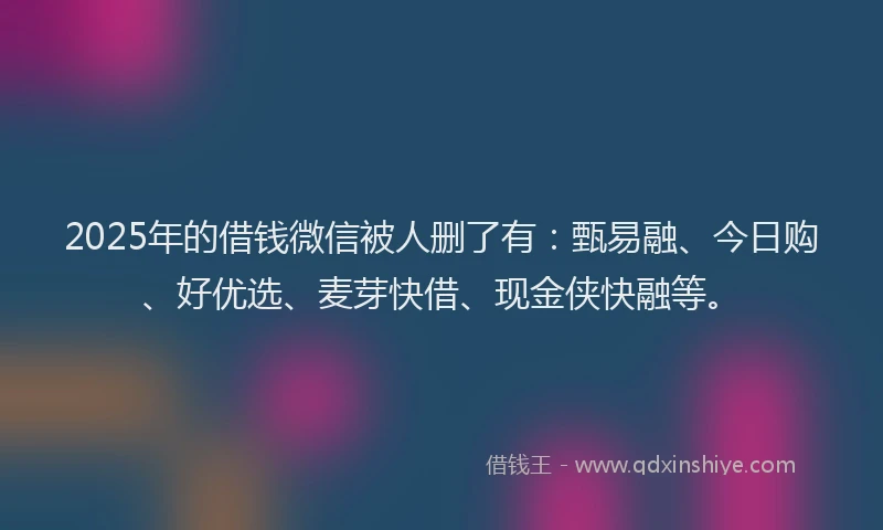 2025年的借钱微信被人删了有：甄易融、今日购、好优选、麦芽快借、现金侠快融等。