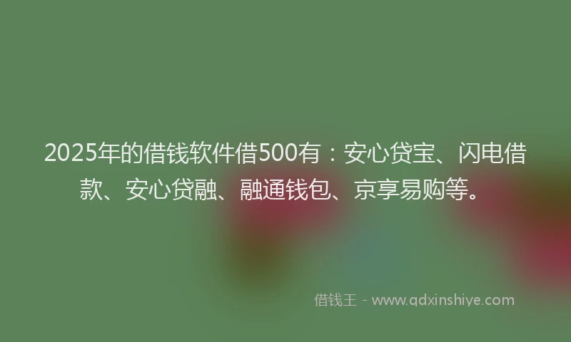 2025年的借钱软件借500有：安心贷宝、闪电借款、安心贷融、融通钱包、京享易购等。