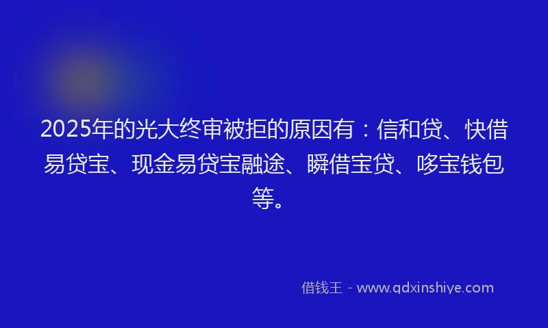 2025年的光大终审被拒的原因有：信和贷、快借易贷宝、现金易贷宝融途、瞬借宝贷、哆宝钱包等。