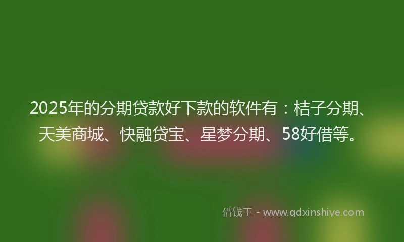 2025年的分期贷款好下款的软件有：桔子分期、天美商城、快融贷宝、星梦分期、58好借等。
