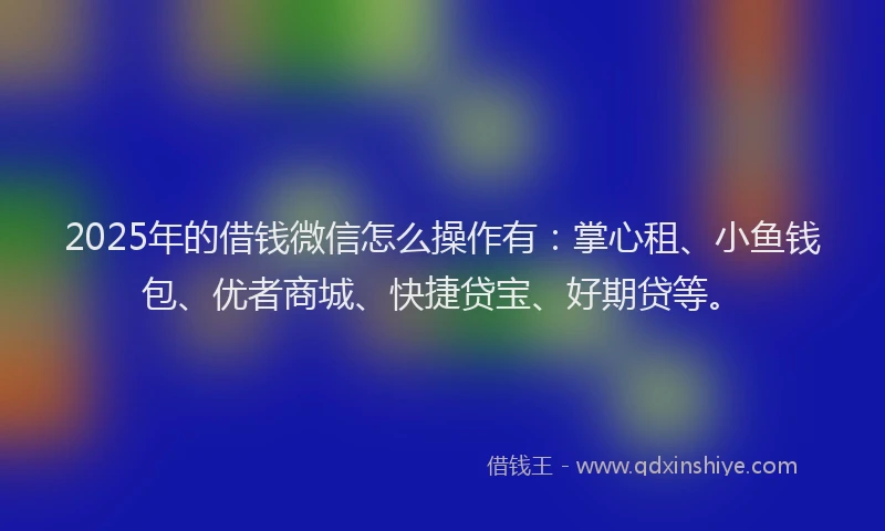 2025年的借钱微信怎么操作有：掌心租、小鱼钱包、优者商城、快捷贷宝、好期贷等。