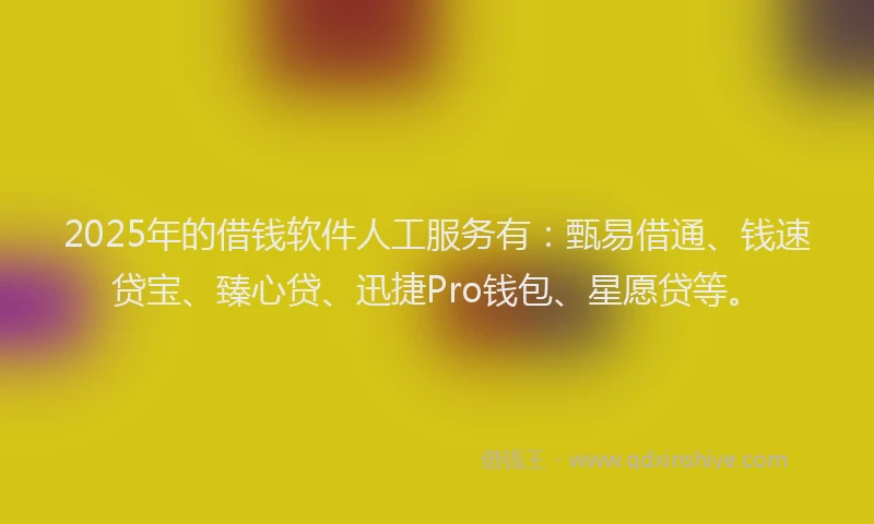 2025年的借钱软件人工服务有：甄易借通、钱速贷宝、臻心贷、迅捷Pro钱包、星愿贷等。
