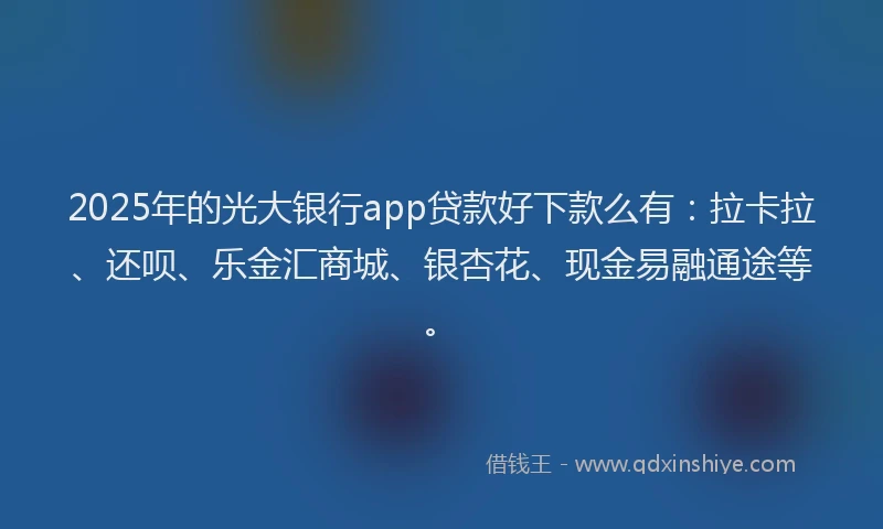 2025年的光大银行app贷款好下款么有：拉卡拉、还呗、乐金汇商城、银杏花、现金易融通途等。